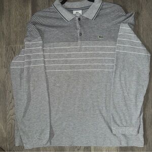 Lacoste Men's Polo Shirt in Gray with Horizontal Stripes